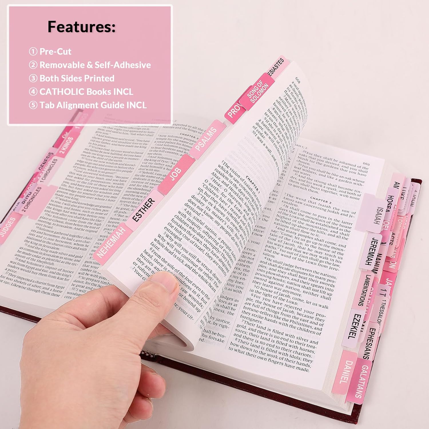 SKYDUE Bible Tabs: 100 Laminated Study Tabs for Women & Men, Pink