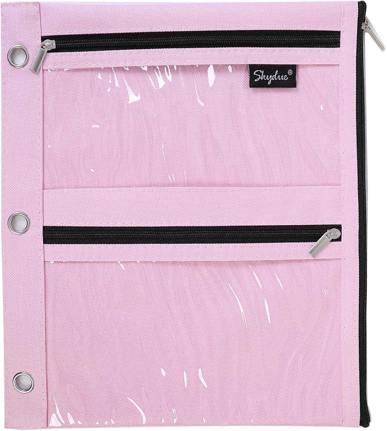 SKYDUE Binder Pencil Pouch for 3 Ring Binder, 3 Compartment Zipper Case, Large Capacity Pen Organizer with Clear PVC Window for School Supplies, Students, Kids & Teachers