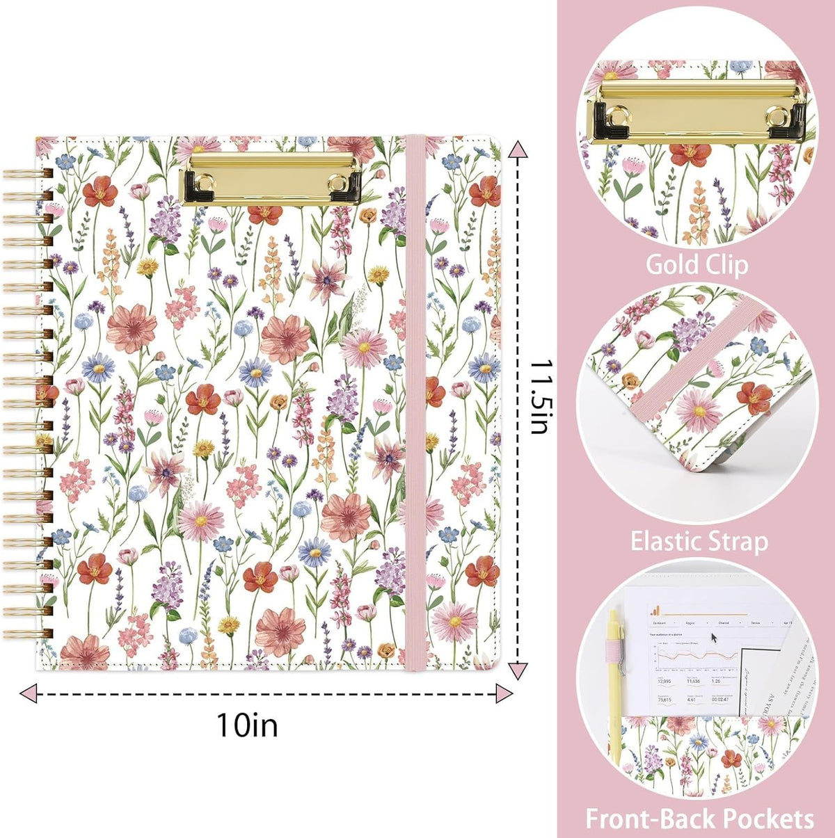 SKYDUE Clipboard Folder with Storage, 6 Dividers with 12 Pockets for Letter Size, Storage Clipboard Folio with Refillable Notepad, Spiral Clipboards Padfolio for Teacher Worker Supplies