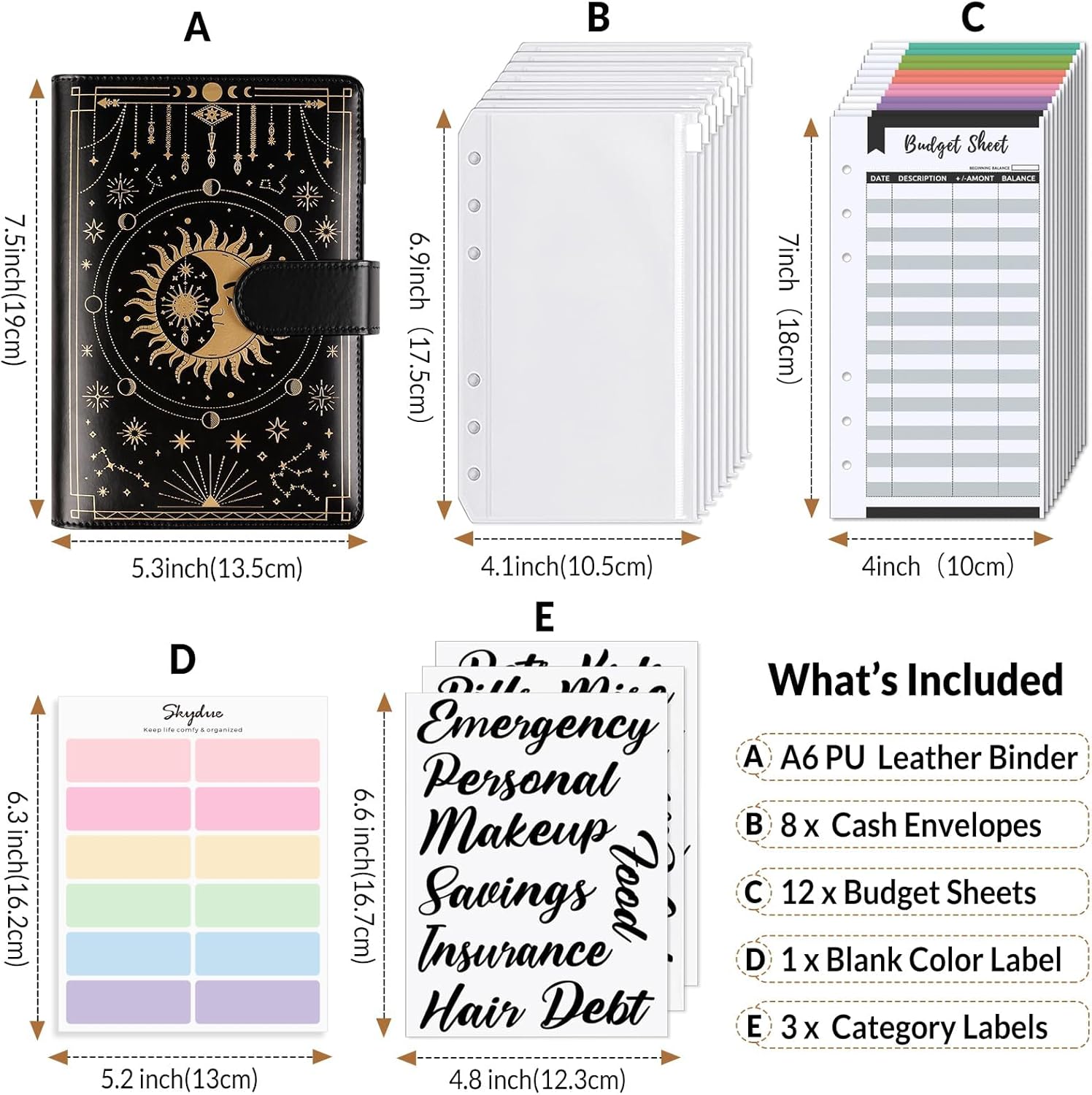 SKYDUE Budget Binder, Money Saving Binder with Zipper Envelopes, Cash Envelopes and Expense Budget Sheets for Budgeting