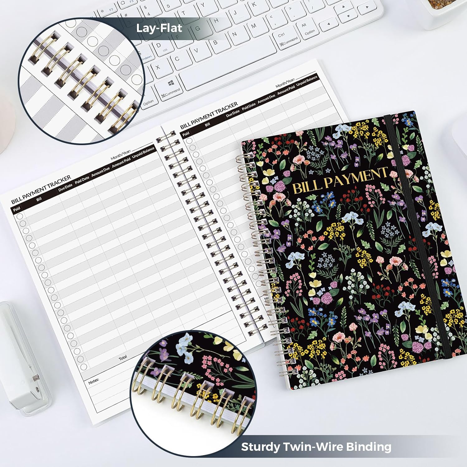 Bill Tracker Notebook, Monthly Bill Payment Checklist, 6" x 8.5", Bill Organizer with Back Pocket for Personal Budgeting Financial, 128 Pages