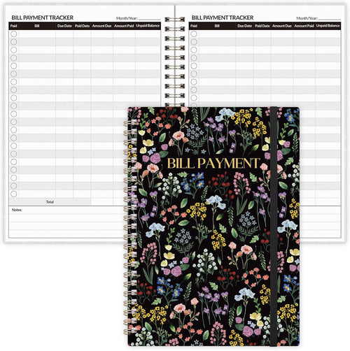 Bill Tracker Notebook, Monthly Bill Payment Checklist, 6" x 8.5", Bill Organizer with Back Pocket for Personal Budgeting Financial, 128 Pages