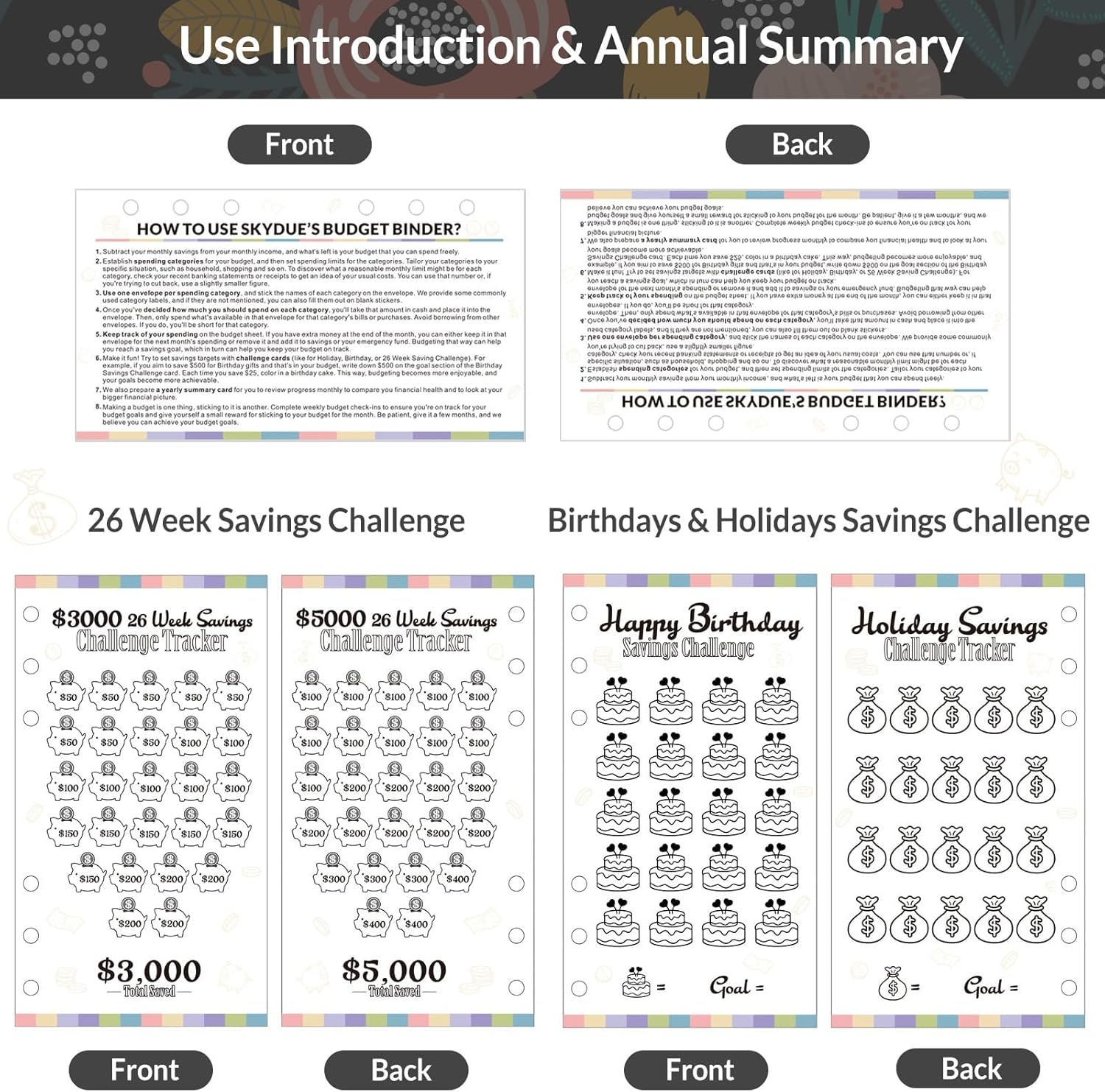 SKYDUE Budget Binder, Money Saving Binder with Zipper Envelopes, Cash Envelopes and Expense Budget Sheets for Budgeting