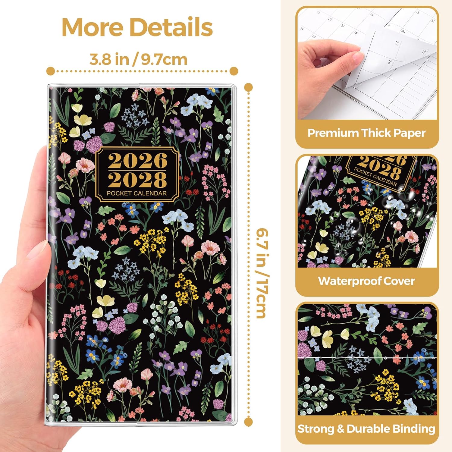 SKYDUE Pocket Calendar 2026-2027, Pocket Monthly Planner Jan 2026 - Dec 2027 for Purse, 6.7" X 3.7" 24-Month Small Planner, Academic Year Calendar, Compact Design with Plastic Sleeve