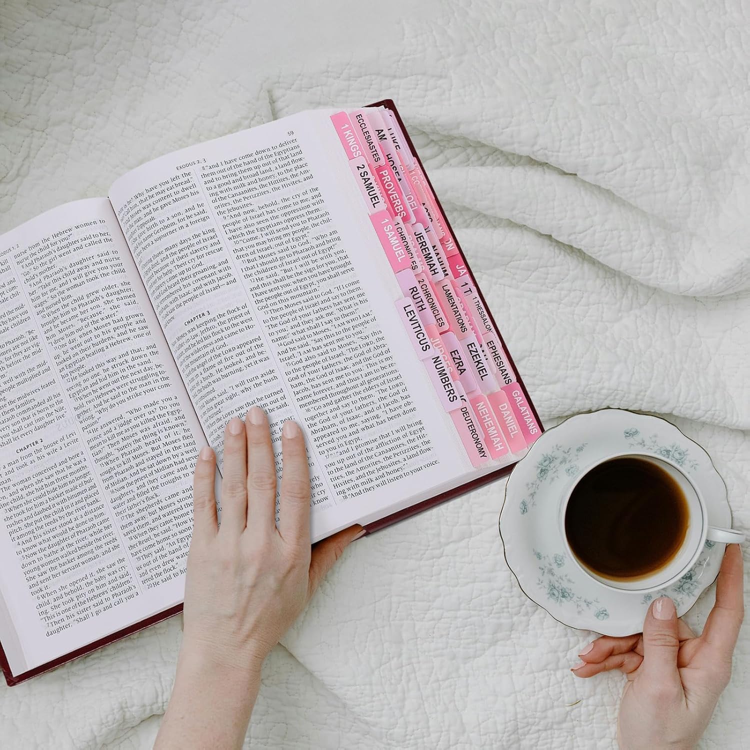 SKYDUE Bible Tabs: 100 Laminated Study Tabs for Women & Men, Pink