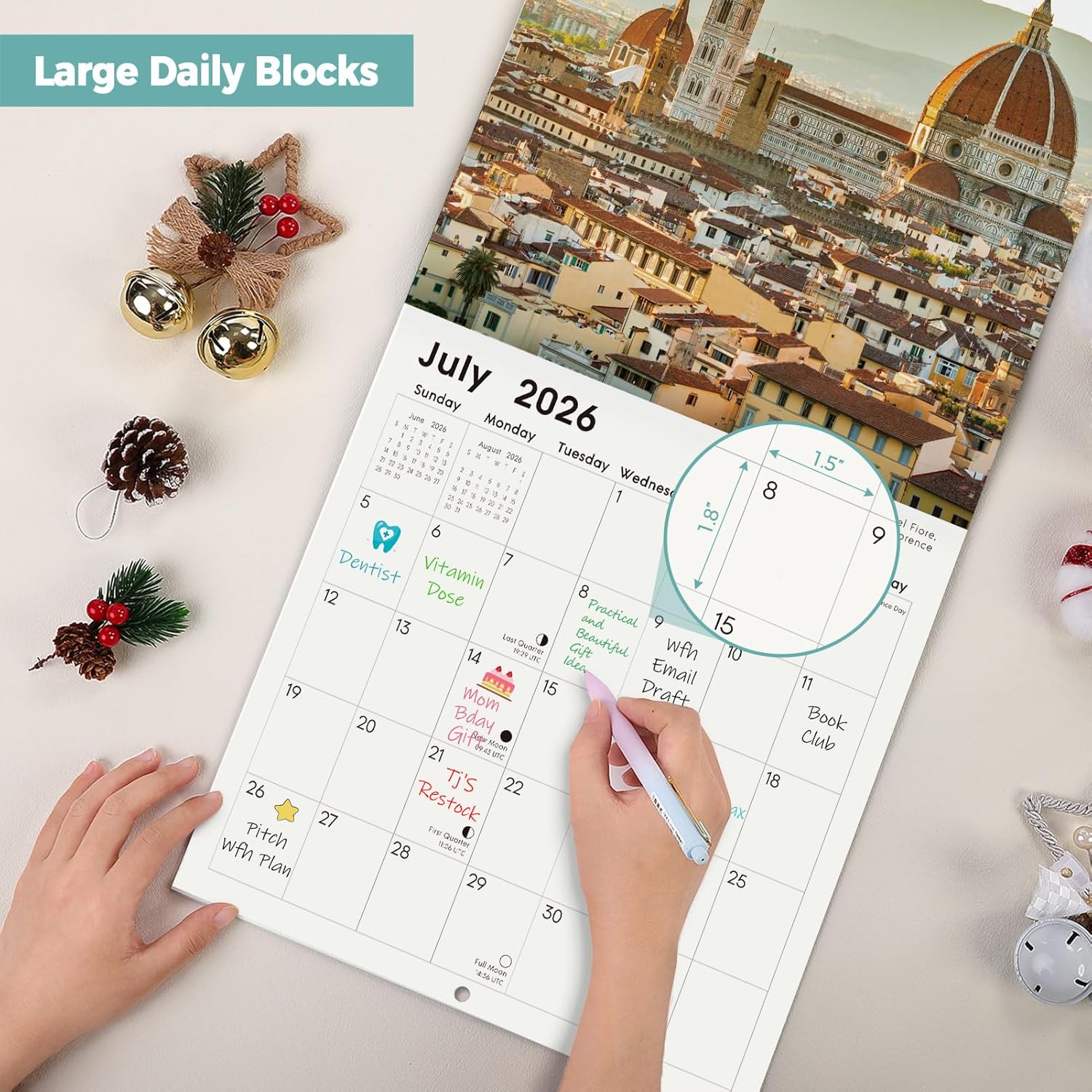SKYDUE 2026 Wall Calendar 12"x24" Opened, 18-Month Puppy Dog Calendar from January 2026 to June 2027 with Stickers, Thick Paper Monthly Calendar for Home Office Organizing & Planning