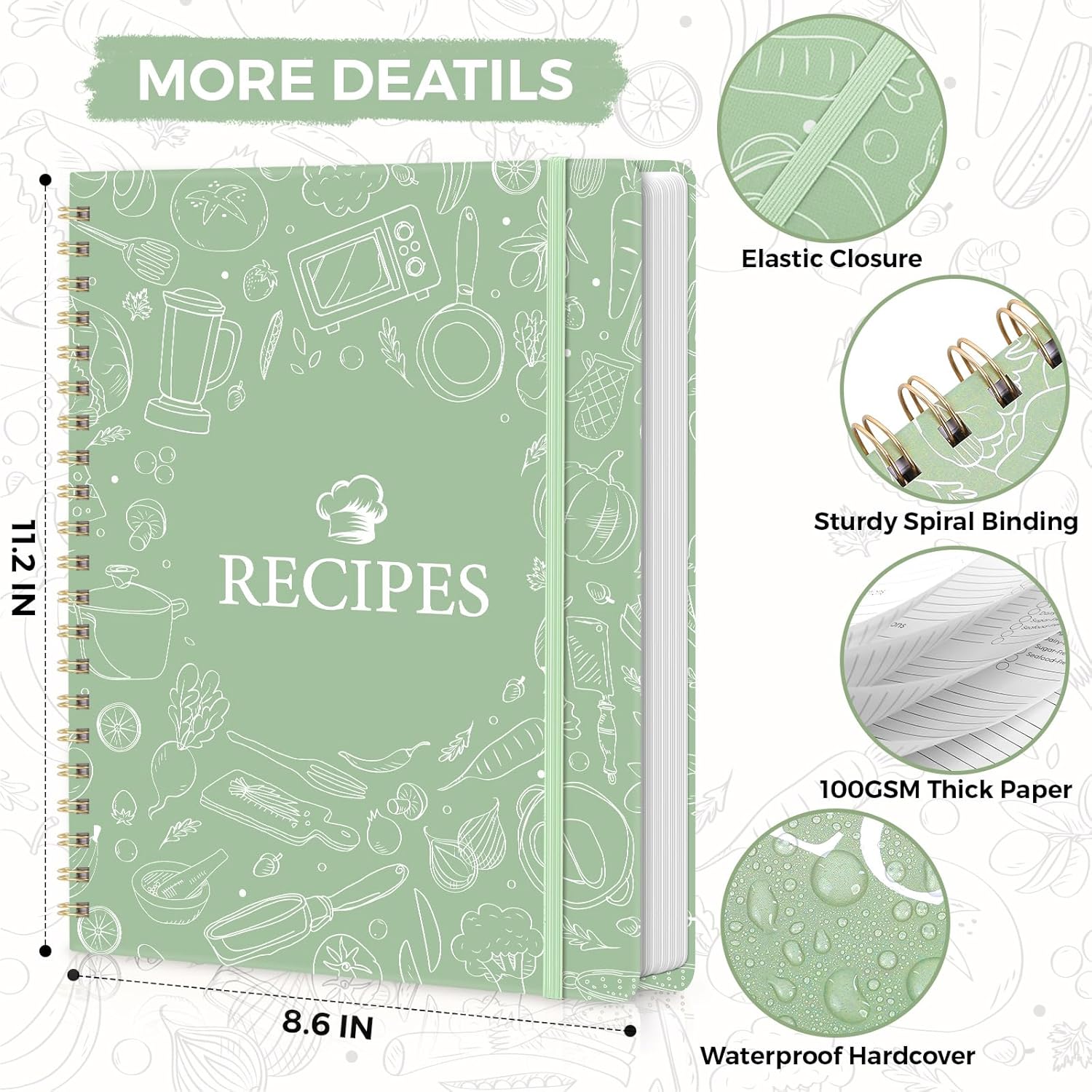 SKYDUE Blank Recipe Book to Write In Your Own Recipes, 8.5" x 11" Hardcover Recipe Journal with 140 Pages and Category Tabs