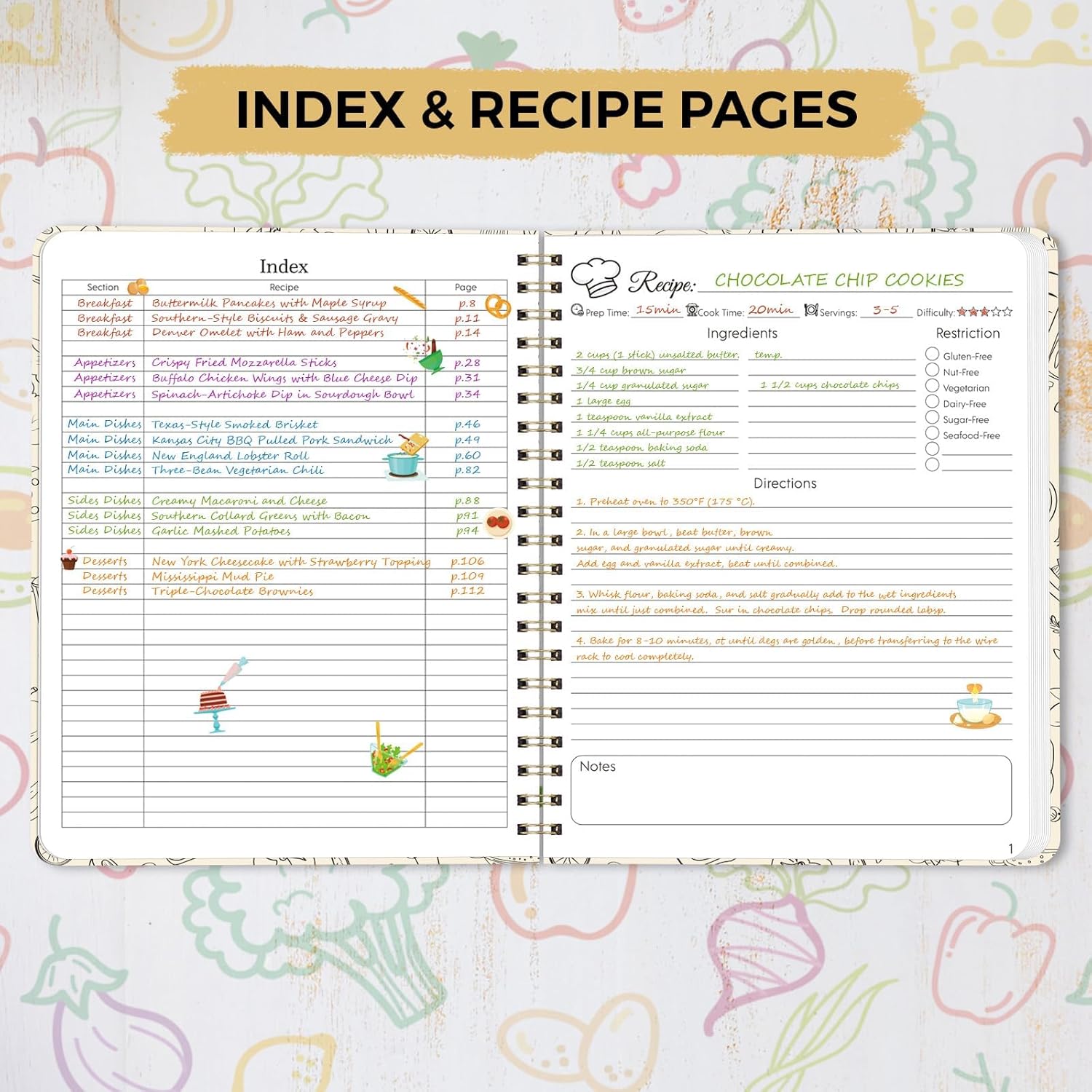 SKYDUE Blank Recipe Book to Write In Your Own Recipes, 8.5" x 11" Hardcover Recipe Journal with 140 Pages and Category Tabs
