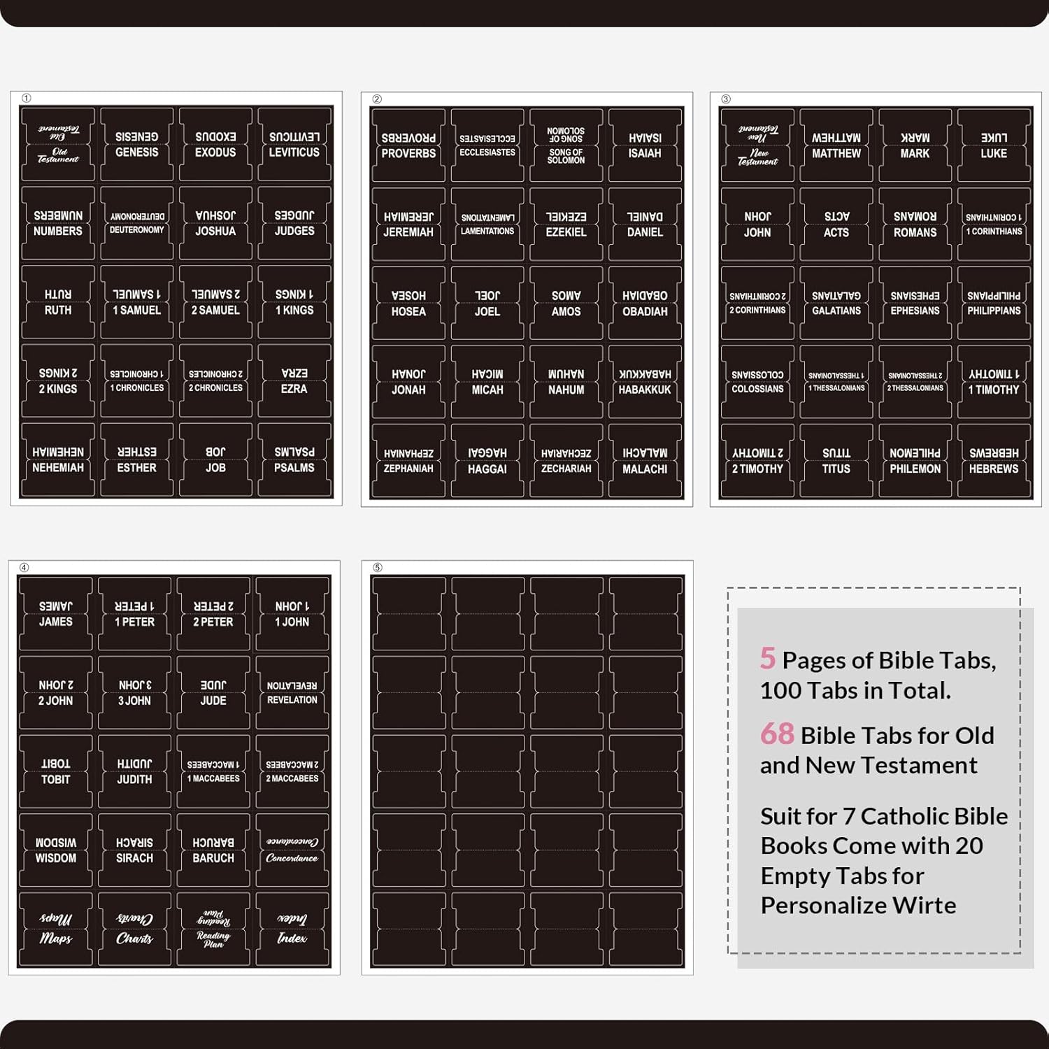SKYDUE Bible Tabs: 100 Laminated Study Tabs for Women & Men, Pink