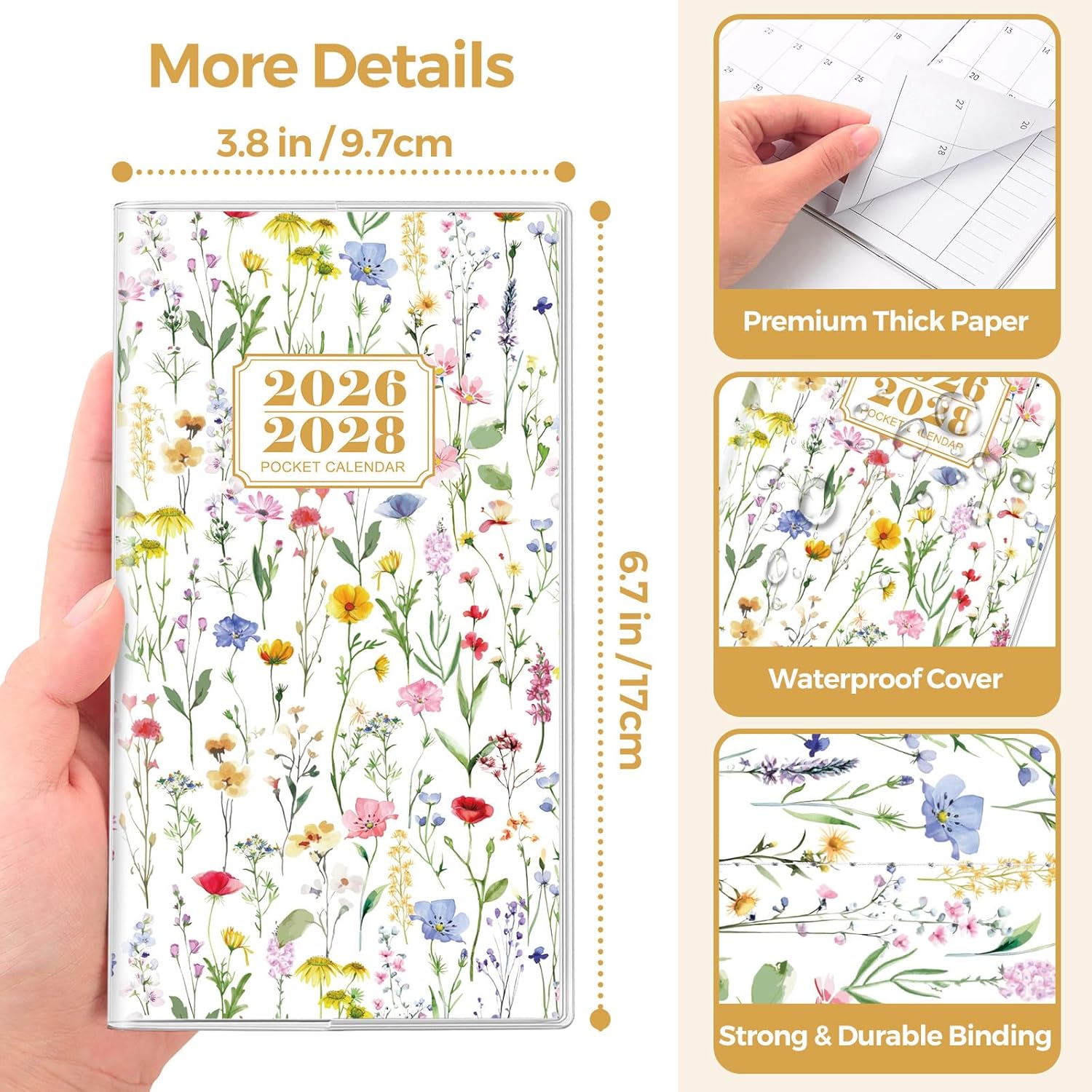 SKYDUE Pocket Calendar 2026-2027, Pocket Monthly Planner Jan 2026 - Dec 2027 for Purse, 6.7" X 3.7" 24-Month Small Planner, Academic Year Calendar, Compact Design with Plastic Sleeve