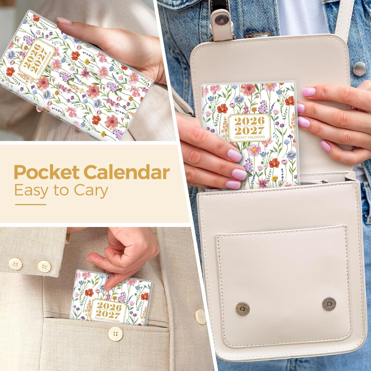 SKYDUE Pocket Calendar 2026-2027, Pocket Monthly Planner Jan 2026 - Dec 2027 for Purse, 6.7" X 3.7" 24-Month Small Planner, Academic Year Calendar, Compact Design with Plastic Sleeve
