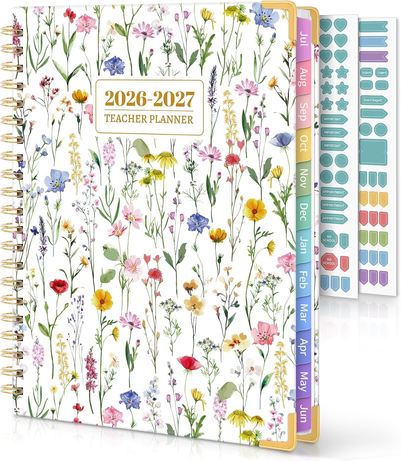 SKYDUE Teacher Planner 2026-2027 Academic Year, 8.5" x 11" Deluxe Teacher Lesson Planner with Monthly Tabs & Stickers, Lesson Plan Book 26-27, Grid