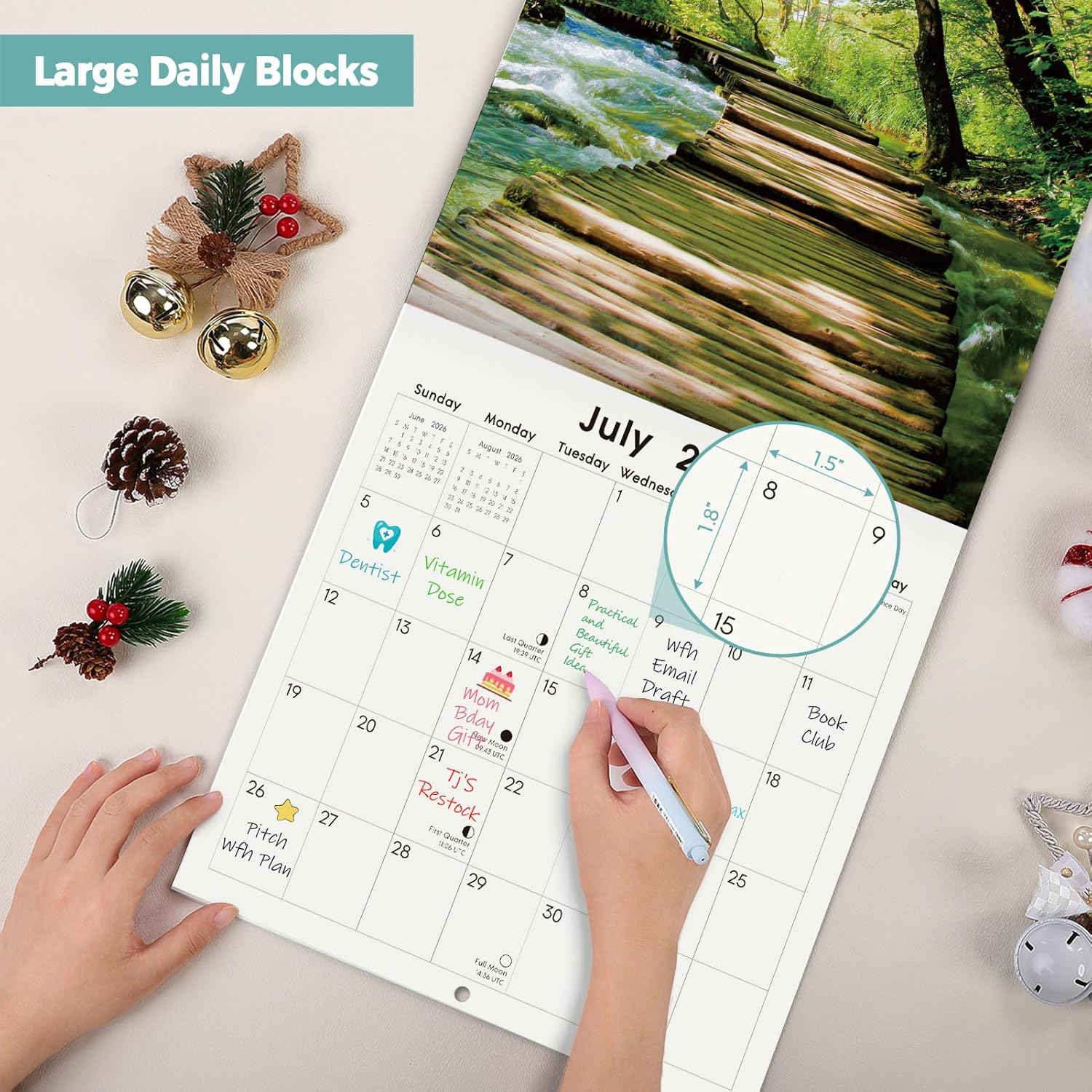 SKYDUE 2026 Wall Calendar 12"x24" Opened, 18-Month Puppy Dog Calendar from January 2026 to June 2027 with Stickers, Thick Paper Monthly Calendar for Home Office Organizing & Planning