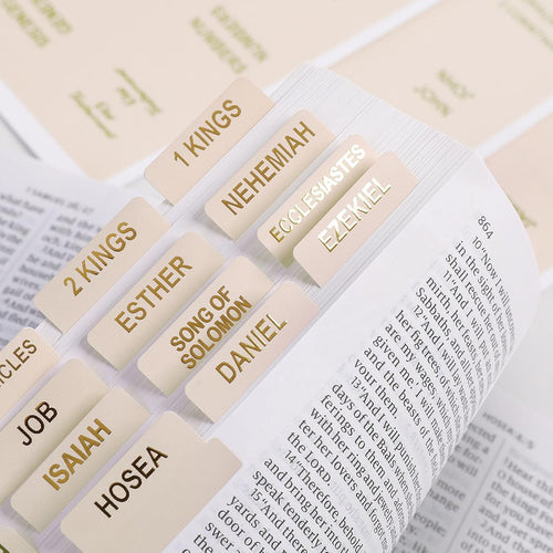 Laminated Bible Tabs for Women, 100 Tabs, Bible Book Tabs for Study Bible, Large Print Bible Chapter Tabs(Gold Foil Embossed Lettering), Bible Study Supplies, Cream Bible Labels Tabs