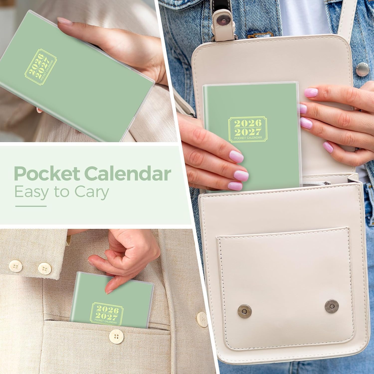 SKYDUE Pocket Calendar 2026-2027, Monthly Planner Jan 2026- Dec 2027 for Purse, 6.7" x 3.7" 2 Year Small Pocket Planner, Compact Design with Plastic Sleeve Blue