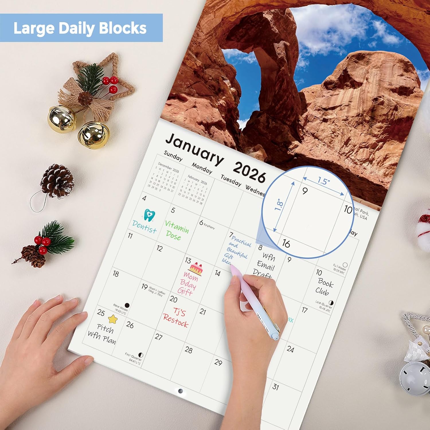 SKYDUE 2026 Wall Calendar 12"x24" Opened, 18-Month Puppy Dog Calendar from January 2026 to June 2027 with Stickers, Thick Paper Monthly Calendar for Home Office Organizing & Planning
