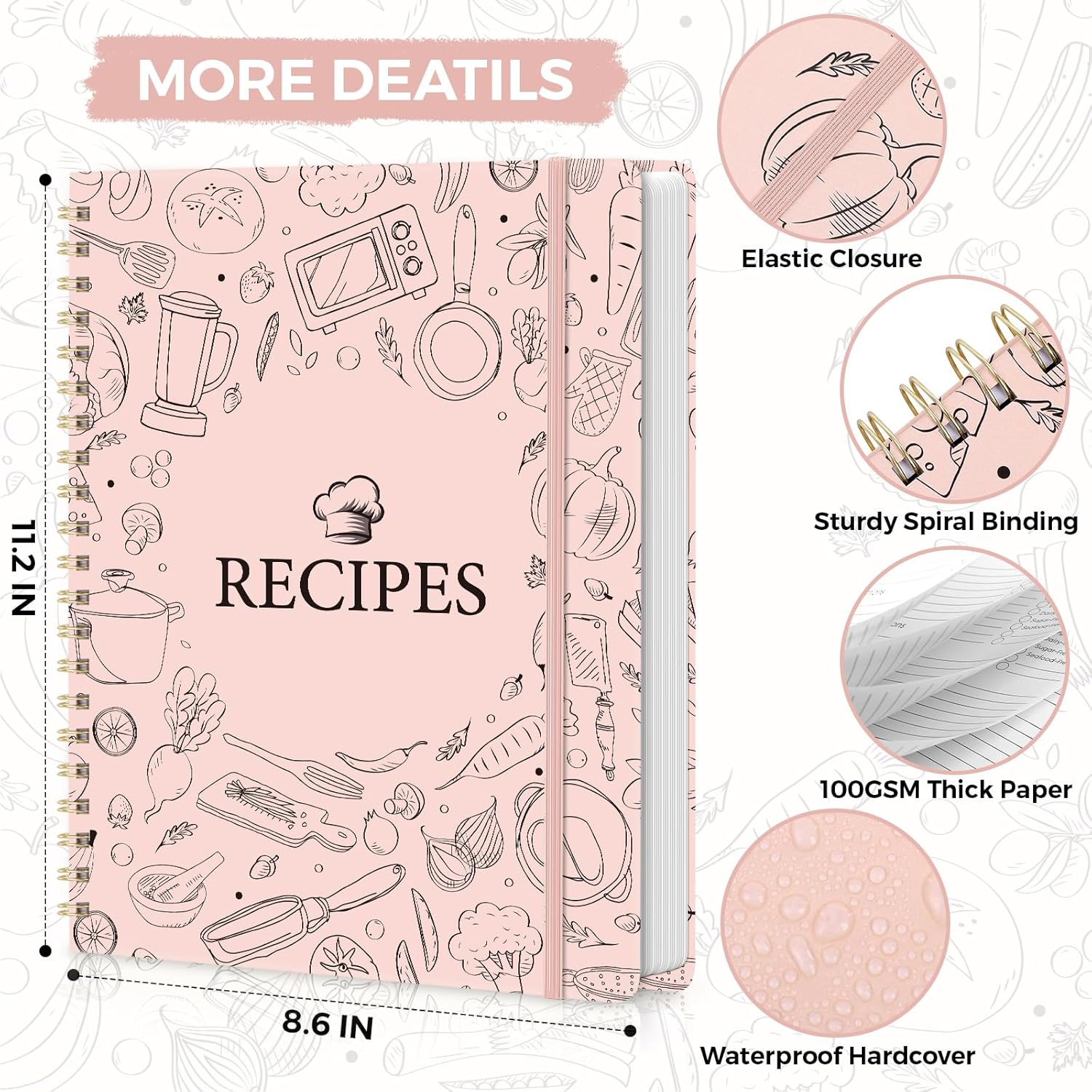 SKYDUE Blank Recipe Book to Write In Your Own Recipes, 8.5" x 11" Hardcover Recipe Journal with 140 Pages and Category Tabs