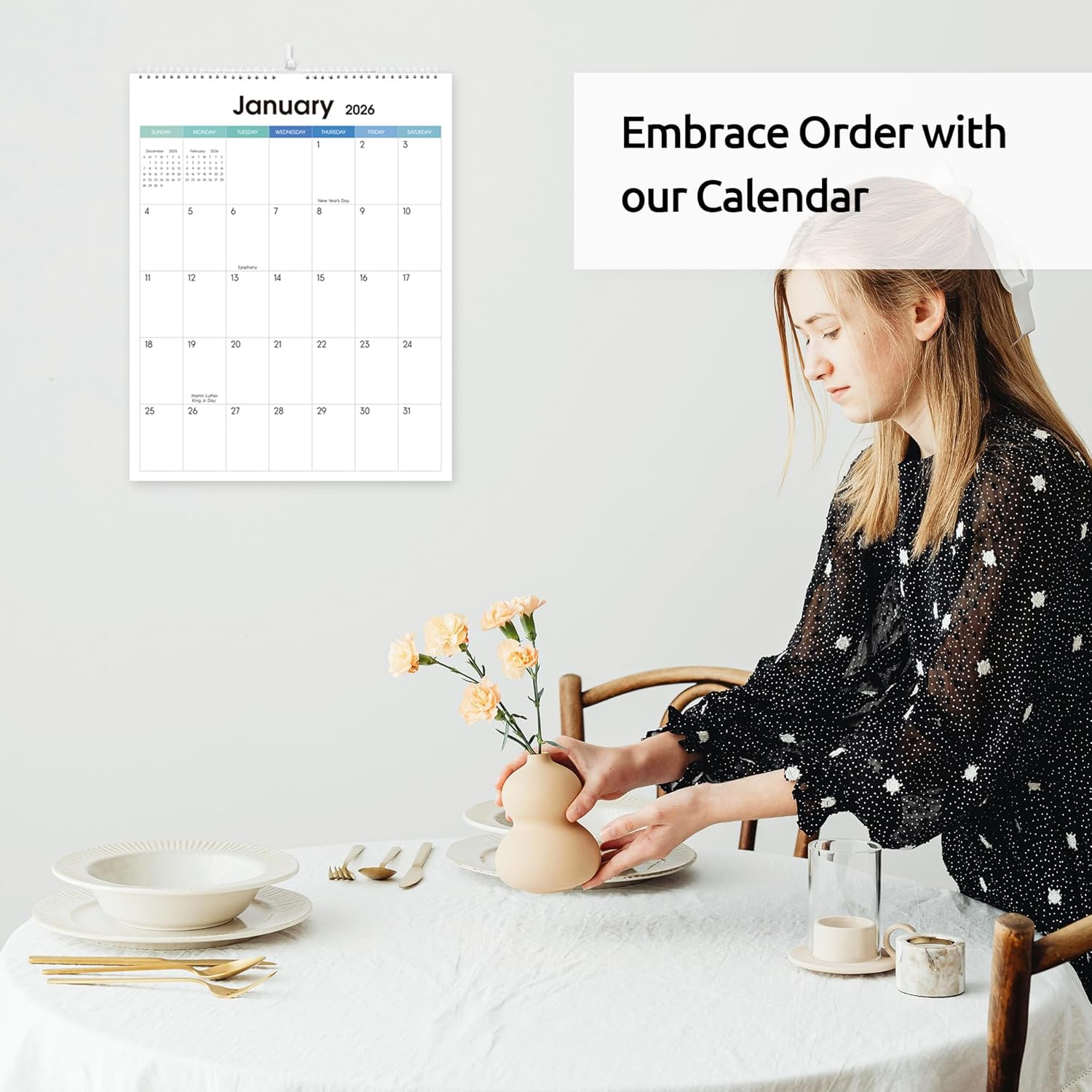 SKYDUE Wall Calendar 2026-2027, Jan 2026 to Jun 2027 18 Months 2026 Wall Calendar with Planner Stickers, 14.5" x 11.5", Black