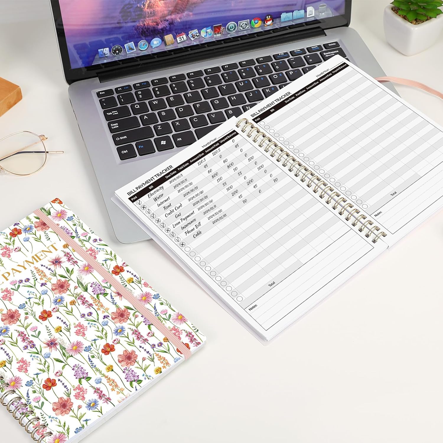 Bill Tracker Notebook, Monthly Bill Payment Checklist, 6" x 8.5", Bill Organizer with Back Pocket for Personal Budgeting Financial, 128 Pages