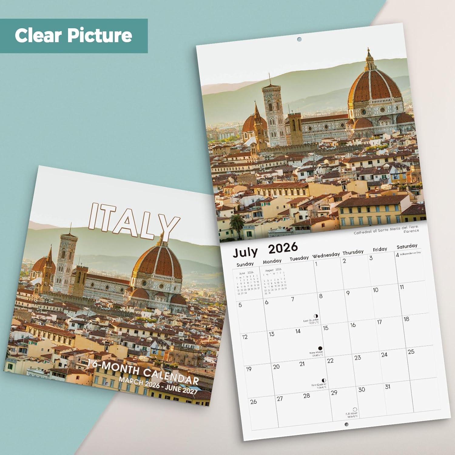 SKYDUE 2026 Wall Calendar 12"x24" Opened, 18-Month Puppy Dog Calendar from January 2026 to June 2027 with Stickers, Thick Paper Monthly Calendar for Home Office Organizing & Planning