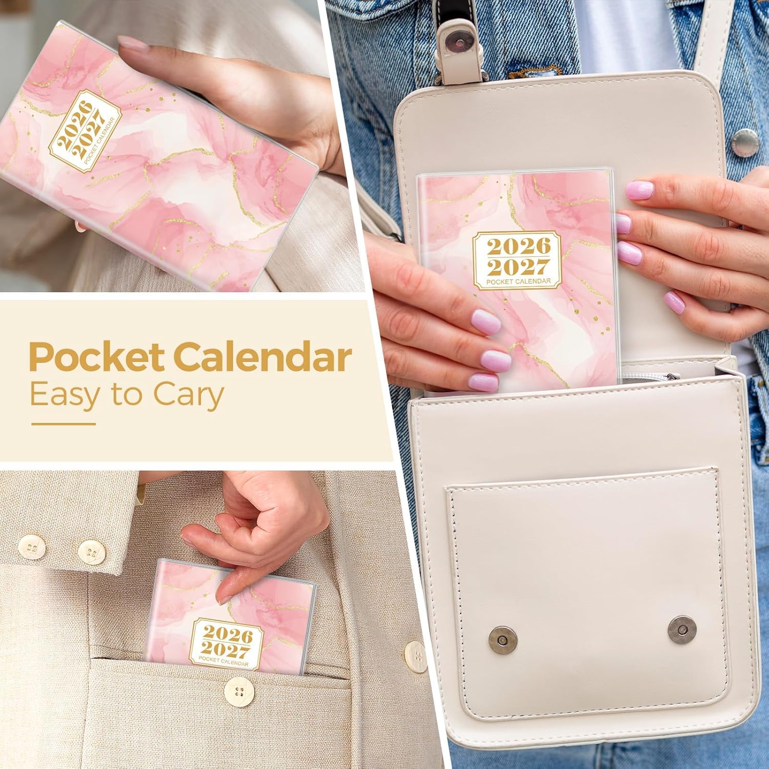 SKYDUE Pocket Calendar 2026-2027, Pocket Monthly Planner Jan 2026 - Dec 2027 for Purse, 6.7" X 3.7" 24-Month Small Planner, Academic Year Calendar, Compact Design with Plastic Sleeve