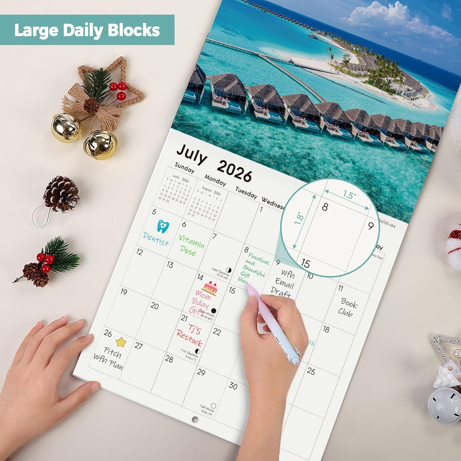 SKYDUE 2026 Wall Calendar 12"x24" Opened, 18-Month Puppy Dog Calendar from January 2026 to June 2027 with Stickers, Thick Paper Monthly Calendar for Home Office Organizing & Planning