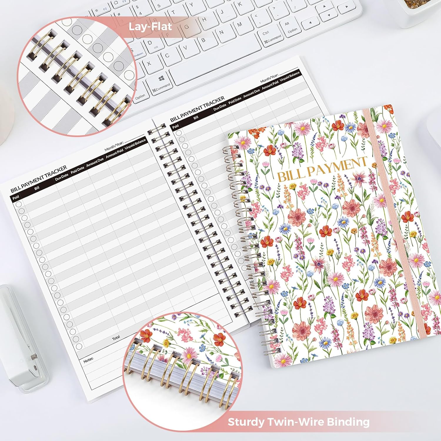 Bill Tracker Notebook, Monthly Bill Payment Checklist, 6" x 8.5", Bill Organizer with Back Pocket for Personal Budgeting Financial, 128 Pages