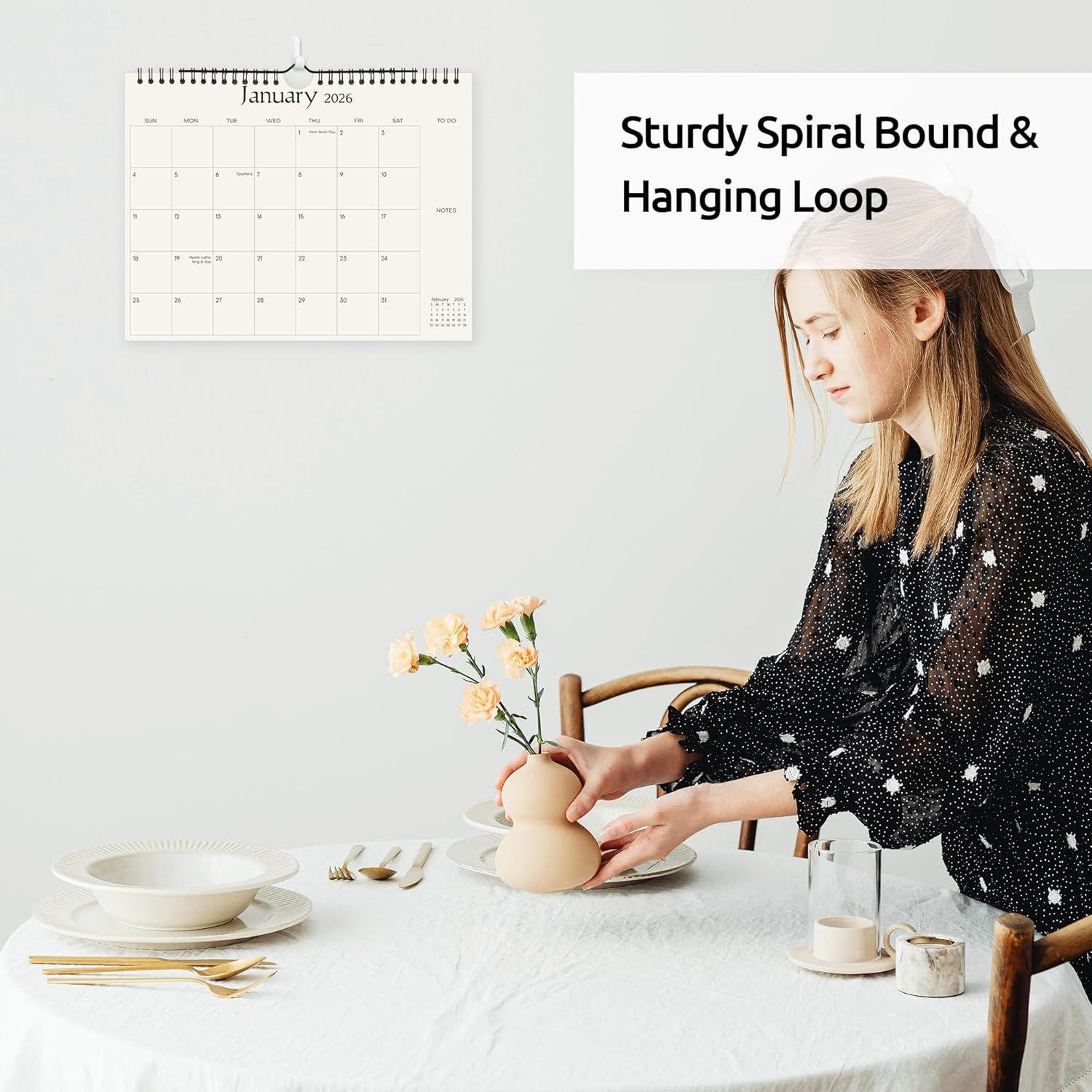 SKYDUE Wall Calendar 2026-2027, Jan 2026 to Jun 2027 18 Months 2026 Wall Calendar with Planner Stickers, 14.5" x 11.5", Black