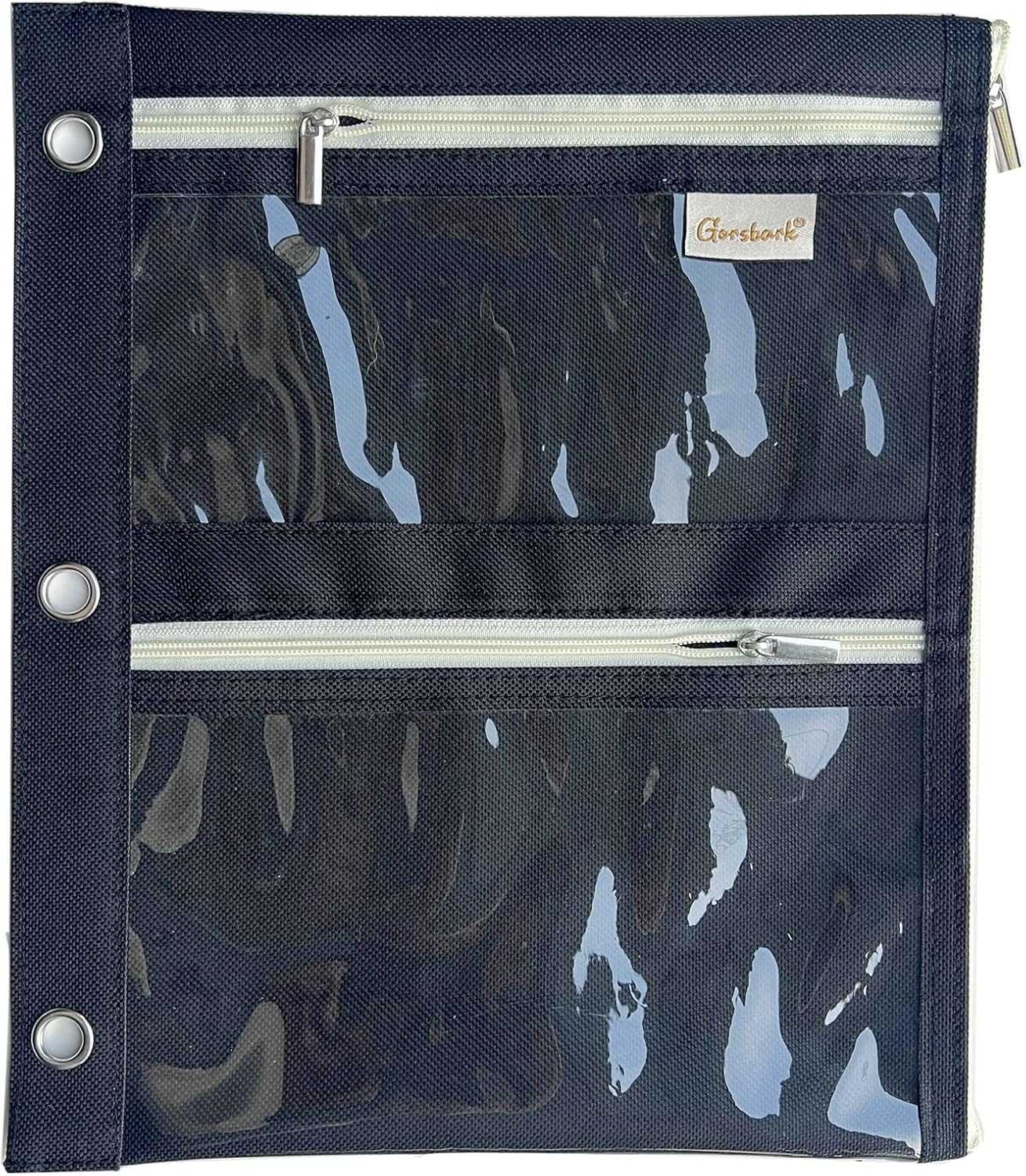 SKYDUE Binder Pencil Pouch for 3 Ring Binder, 3 Compartment Zipper Case, Large Capacity Pen Organizer with Clear PVC Window for School Supplies, Students, Kids & Teachers