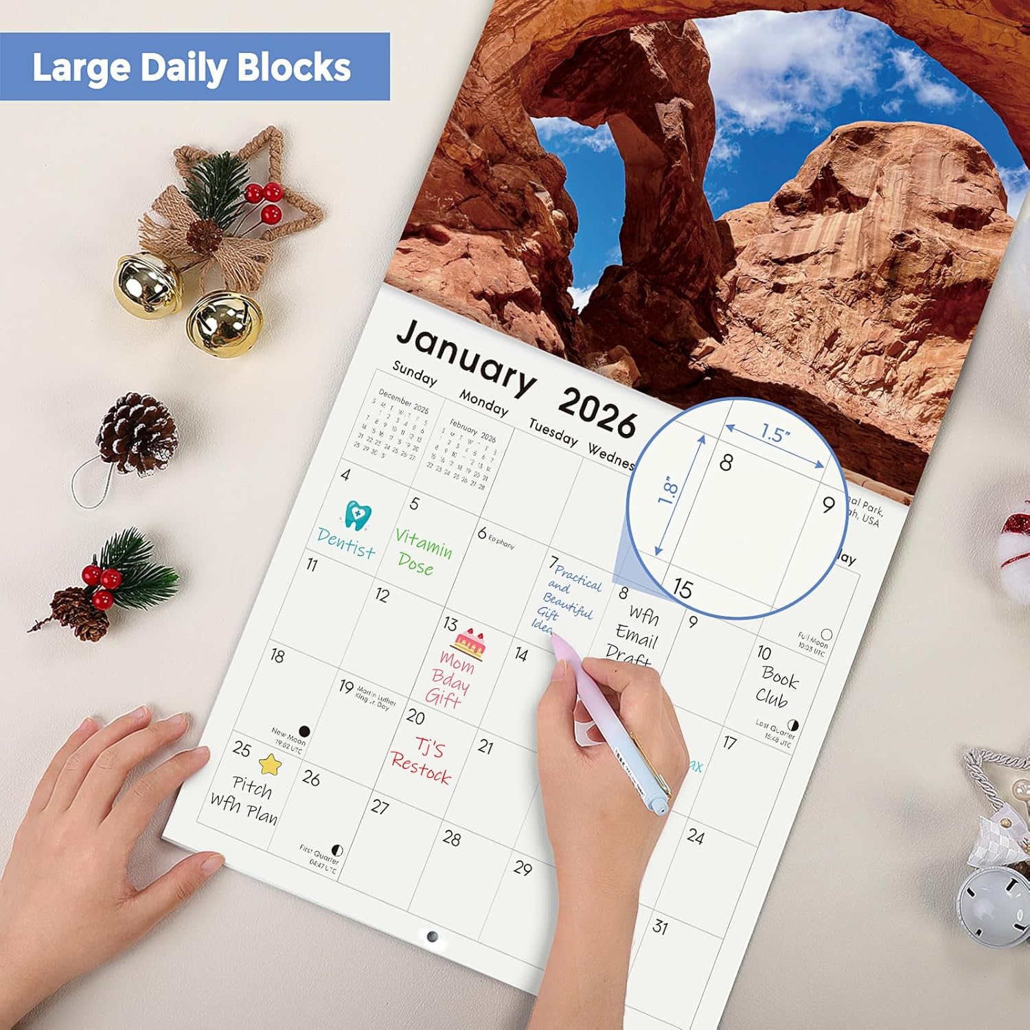 SKYDUE 2026 Wall Calendar 12"x24" Opened, 18-Month Puppy Dog Calendar from January 2026 to June 2027 with Stickers, Thick Paper Monthly Calendar for Home Office Organizing & Planning