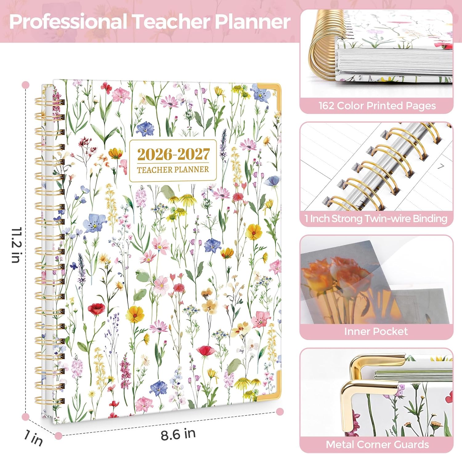 SKYDUE Teacher Planner 2026-2027 Academic Year, 8.5" x 11" Deluxe Teacher Lesson Planner with Monthly Tabs & Stickers, Lesson Plan Book 26-27, Grid