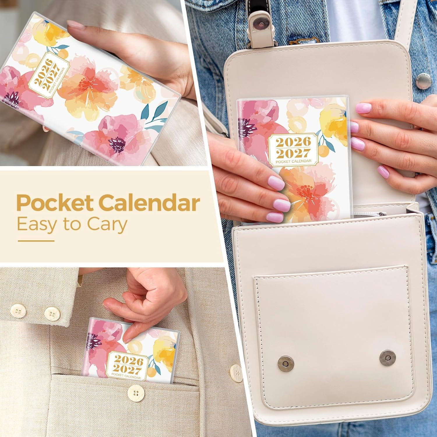 SKYDUE Pocket Calendar 2026-2027, Pocket Monthly Planner Jan 2026 - Dec 2027 for Purse, 6.7" X 3.7" 24-Month Small Planner, Academic Year Calendar, Compact Design with Plastic Sleeve