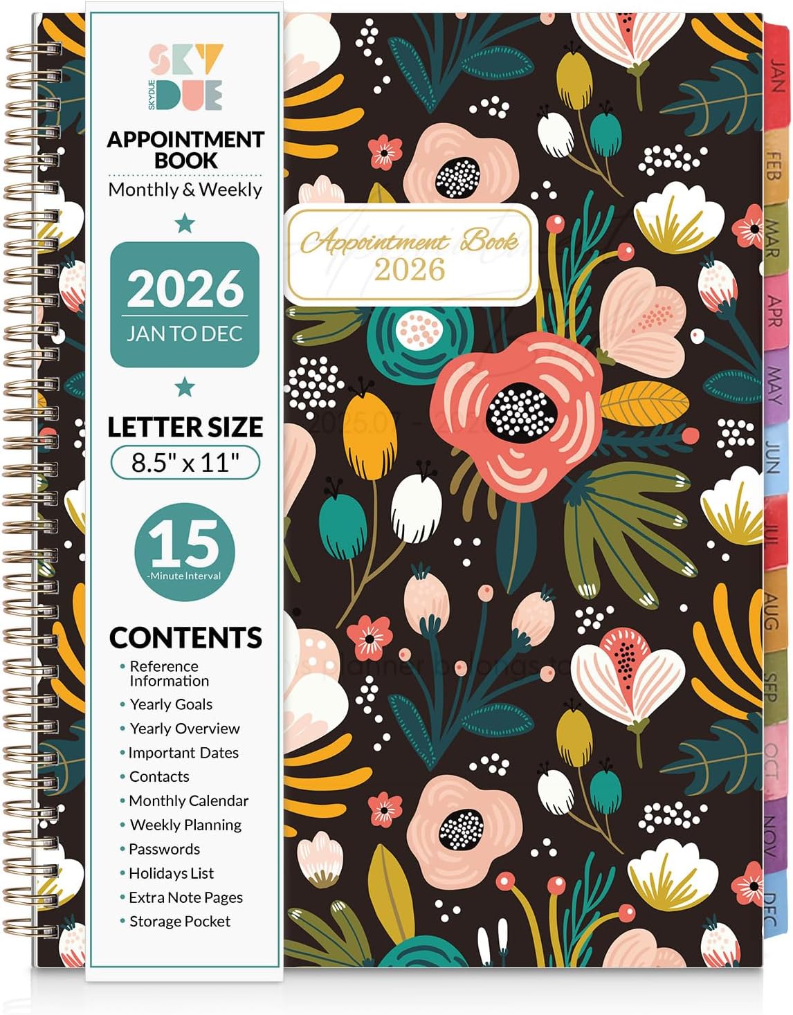 SKYDUE Appointment Book 2026-2027, Academic Hourly Planner from July 2026 - June 2027, 8.5" x 11" Weekly & Monthly Schedule Planner with 15-Minute Interval- Perfect for Daily Planning White Flower