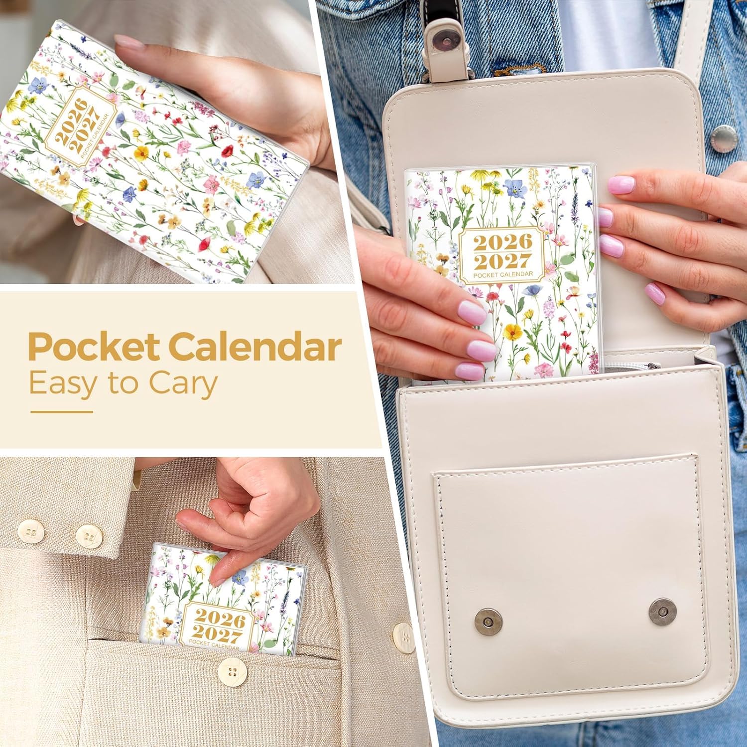SKYDUE Pocket Calendar 2026-2027, Pocket Monthly Planner Jan 2026 - Dec 2027 for Purse, 6.7" X 3.7" 24-Month Small Planner, Academic Year Calendar, Compact Design with Plastic Sleeve