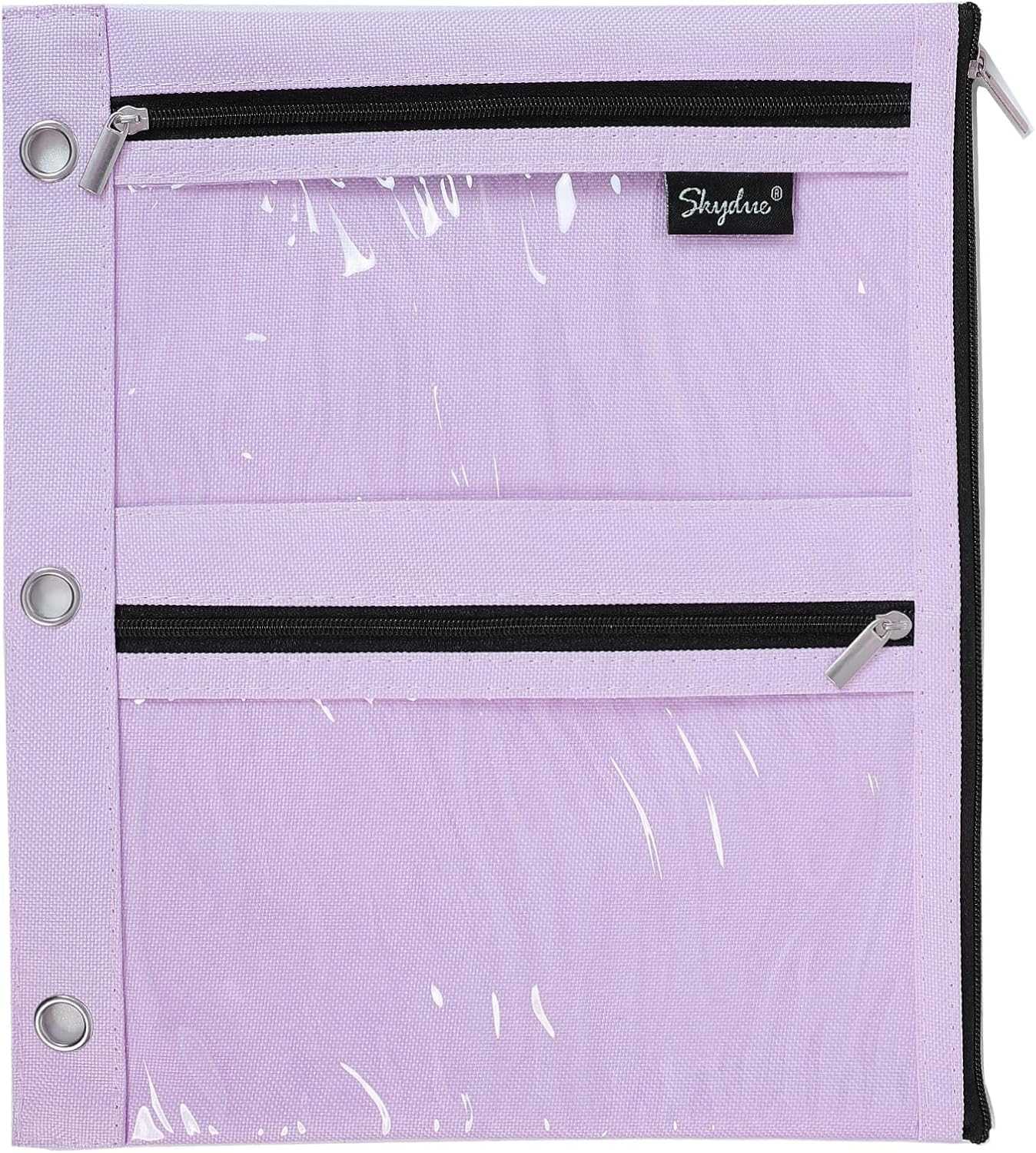 SKYDUE Binder Pencil Pouch for 3 Ring Binder, 3 Compartment Zipper Case, Large Capacity Pen Organizer with Clear PVC Window for School Supplies, Students, Kids & Teachers