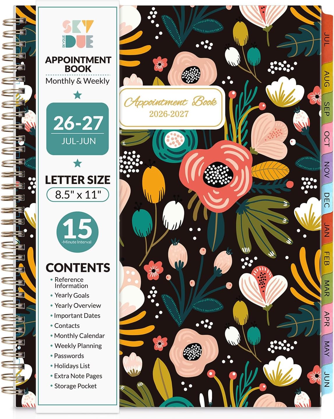 SKYDUE Appointment Book 2026-2027, Academic Hourly Planner from July 2026 - June 2027, 8.5" x 11" Weekly & Monthly Schedule Planner with 15-Minute Interval- Perfect for Daily Planning White Flower