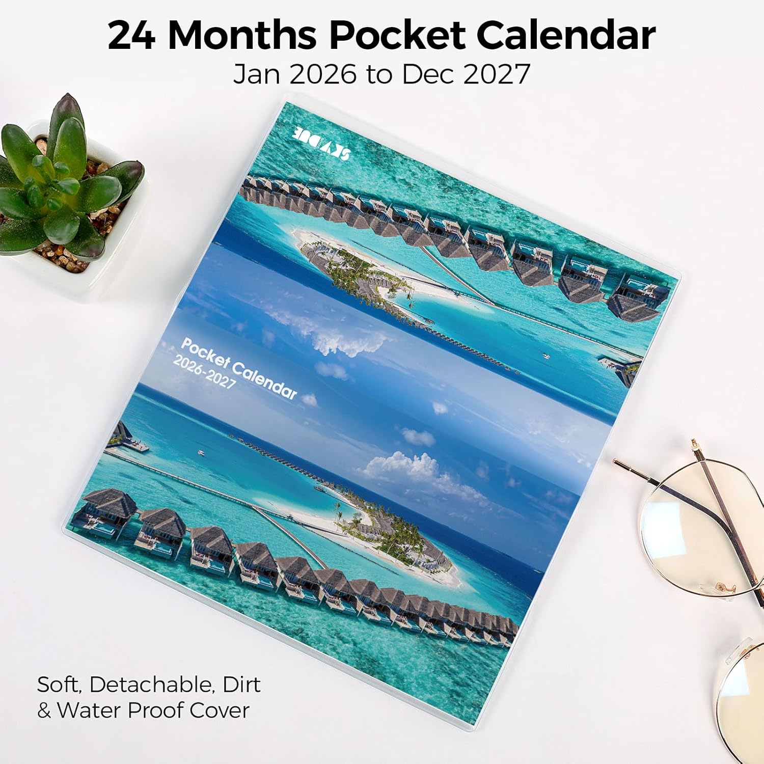 Pocket Calendar 2026-2027 for Purse, 2026-2027 Pocket Planner 24 Months with Soft Waterproof Cover and Premium Paper, 6.5" x 3.5", Floral