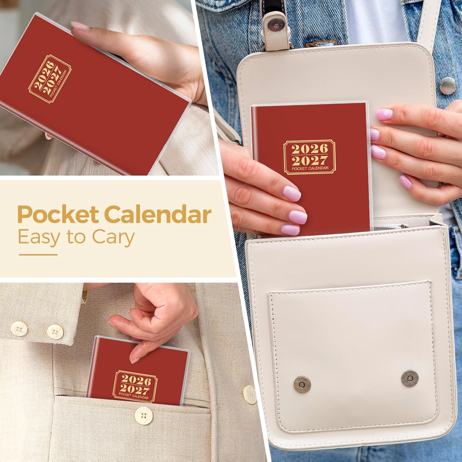 SKYDUE Pocket Calendar 2026-2027, Monthly Planner Jan 2026- Dec 2027 for Purse, 6.7" x 3.7" 2 Year Small Pocket Planner, Compact Design with Plastic Sleeve Blue