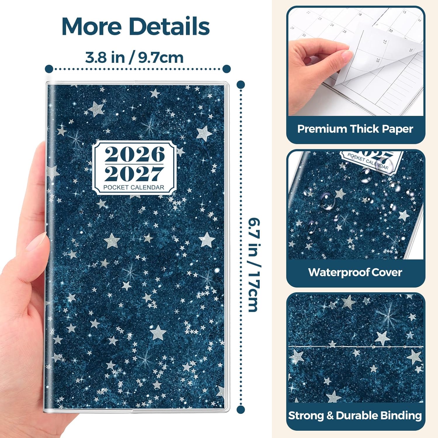 SKYDUE Pocket Calendar 2026-2027, Pocket Monthly Planner Jan 2026 - Dec 2027 for Purse, 6.7" X 3.7" 24-Month Small Planner, Academic Year Calendar, Compact Design with Plastic Sleeve