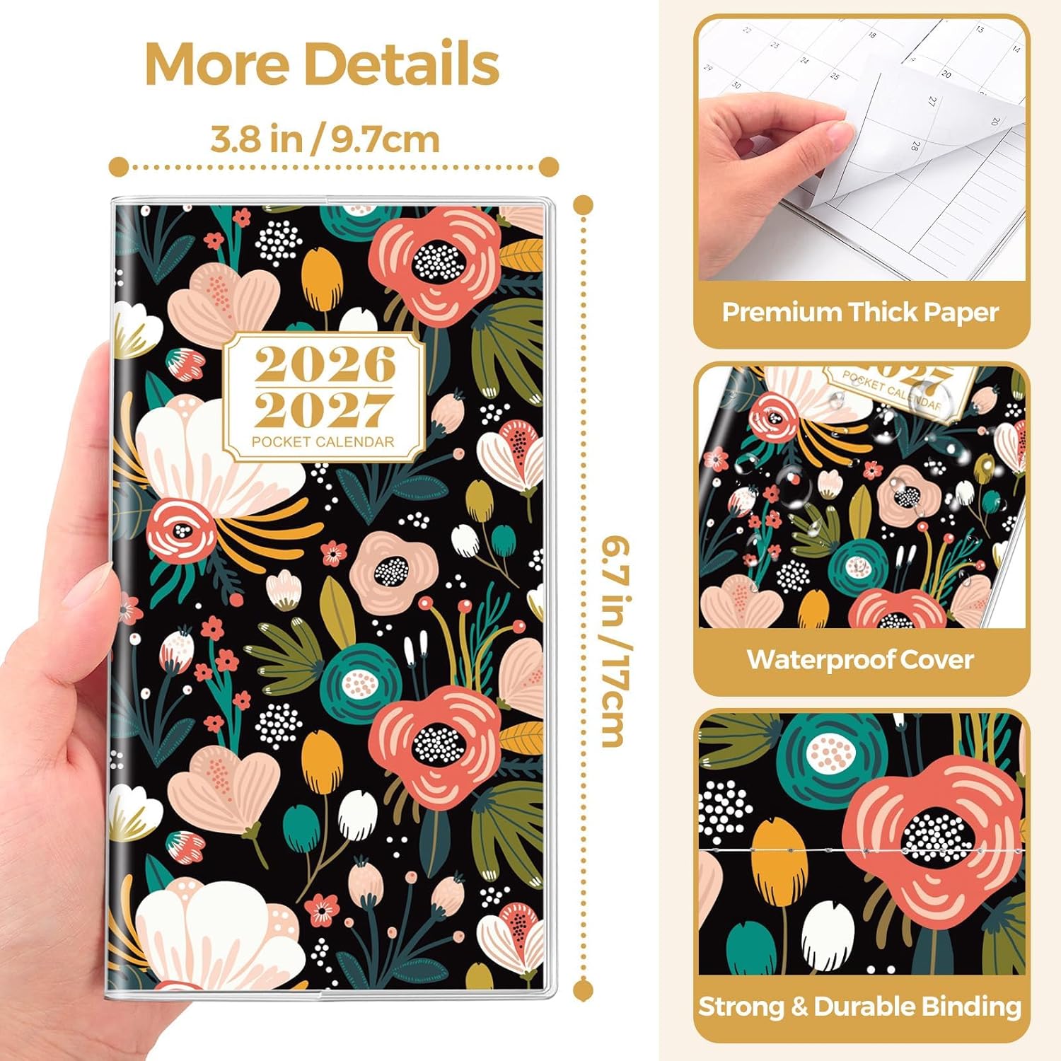 SKYDUE Pocket Calendar 2026-2027, Pocket Monthly Planner Jan 2026 - Dec 2027 for Purse, 6.7" X 3.7" 24-Month Small Planner, Academic Year Calendar, Compact Design with Plastic Sleeve