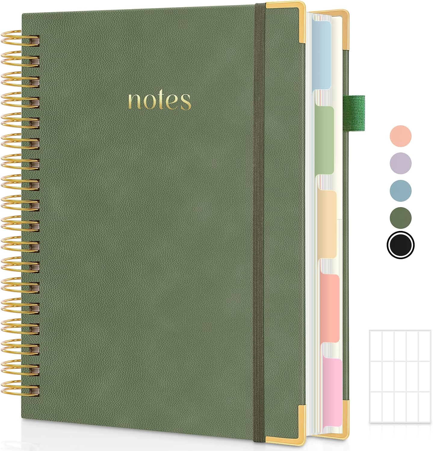 SKYDUE Hardcover Spiral Notebook, 300 Pages 8" x 10" College Ruled Notebook for Work with Dividers & Pockets, 5 Subject Notebook Journals for Women, Double Wire Bound, Tab Stickers Included, Pink
