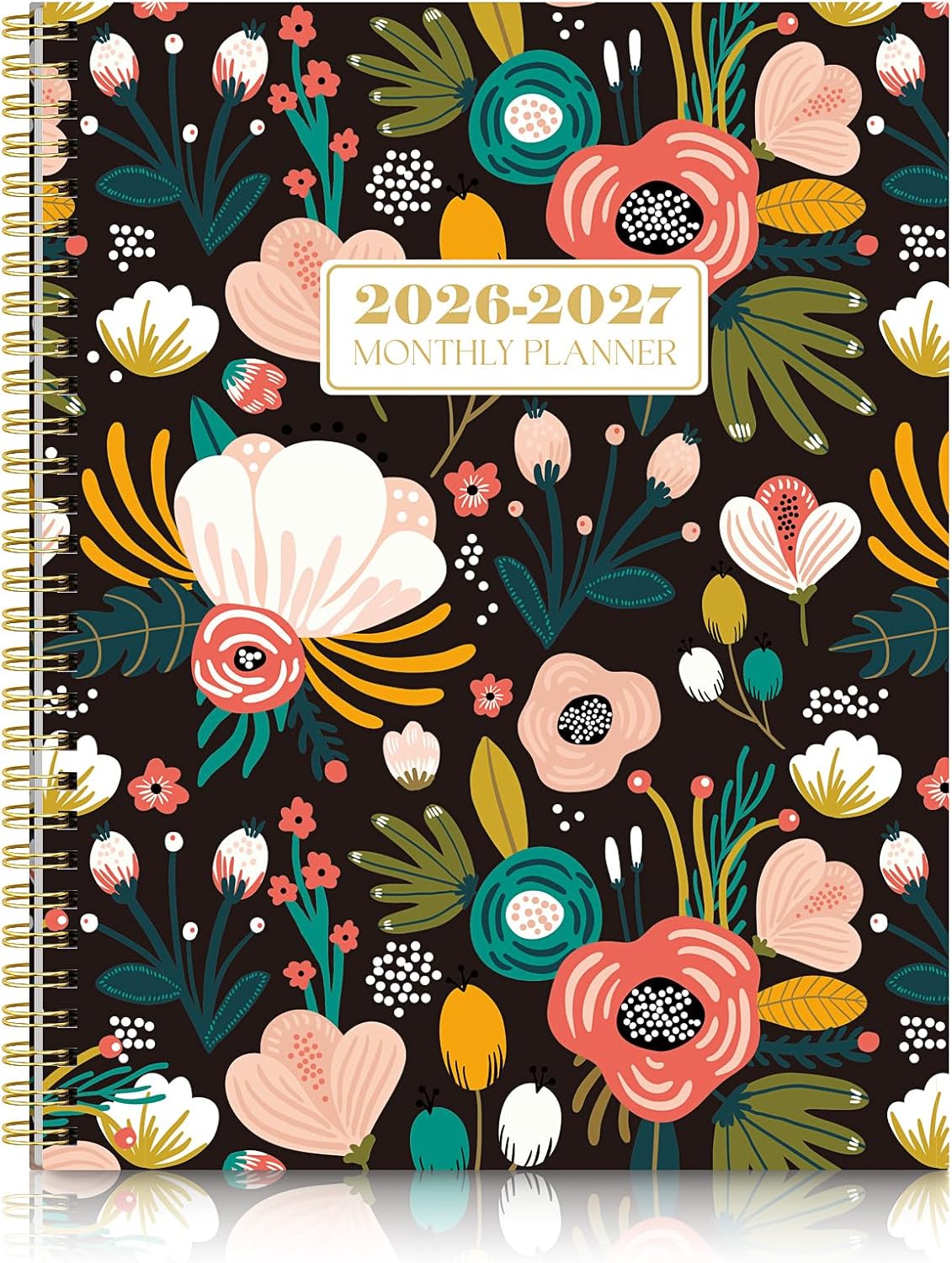 SKYDUE Monthly Planner 2026-2027, 24 Months Calendar Planner 2026-2027, 7.5" x 10" B5 Planner, Twin-wire Spiral Bound, Durable Waterproof Cover, Thick No-Bleed Paper, Floral