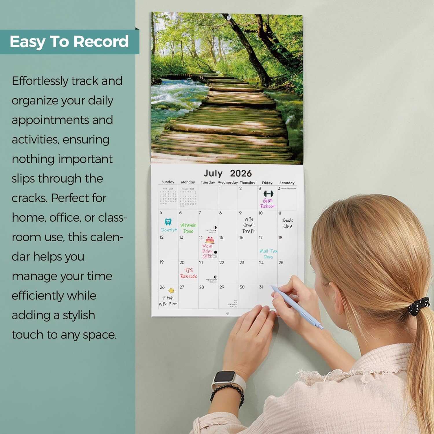 SKYDUE 2026 Wall Calendar 12"x24" Opened, 18-Month Puppy Dog Calendar from January 2026 to June 2027 with Stickers, Thick Paper Monthly Calendar for Home Office Organizing & Planning