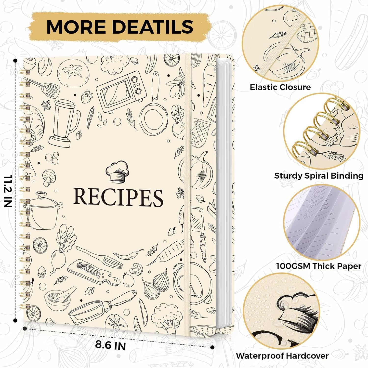 SKYDUE Blank Recipe Book to Write In Your Own Recipes, 8.5" x 11" Hardcover Recipe Journal with 140 Pages and Category Tabs