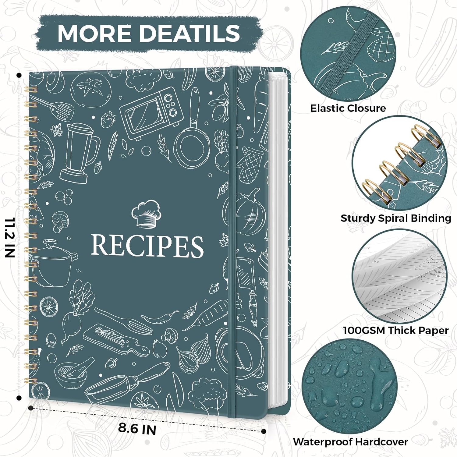 SKYDUE Blank Recipe Book to Write In Your Own Recipes, 8.5" x 11" Hardcover Recipe Journal with 140 Pages and Category Tabs