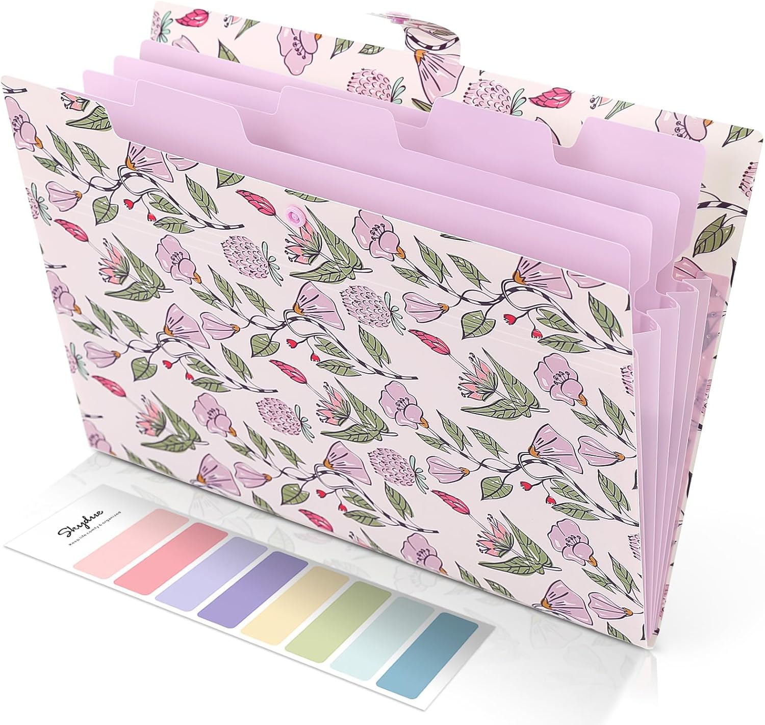 SKYDUE Accordion File Organizer, Floral Expanding File Folders with 5 Pockets, Cute Document Organizer for Paper Bills Receipt Storage, School Office & Hospital Supplies Letter/A4 Size Navy Blue