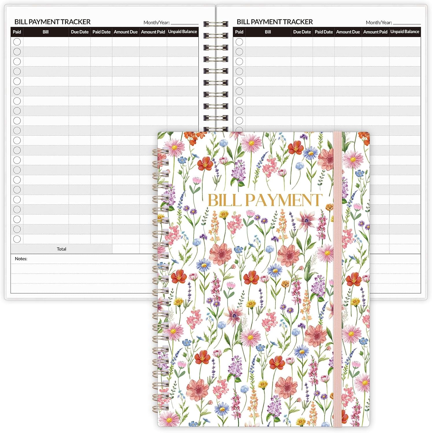 Bill Tracker Notebook, Monthly Bill Payment Checklist, 6" x 8.5", Bill Organizer with Back Pocket for Personal Budgeting Financial, 128 Pages