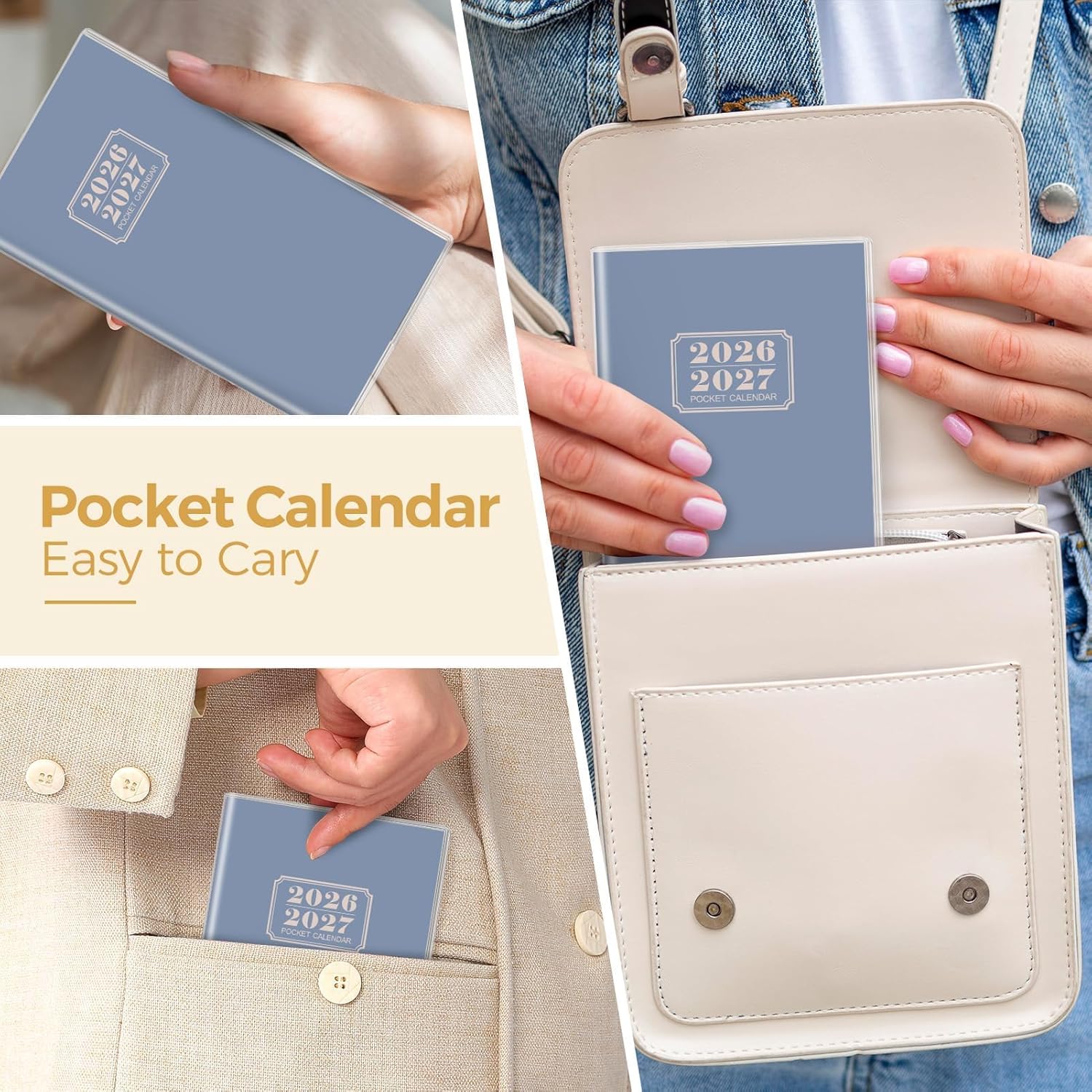 SKYDUE Pocket Calendar 2026-2027, Monthly Planner Jan 2026- Dec 2027 for Purse, 6.7" x 3.7" 2 Year Small Pocket Planner, Compact Design with Plastic Sleeve Blue