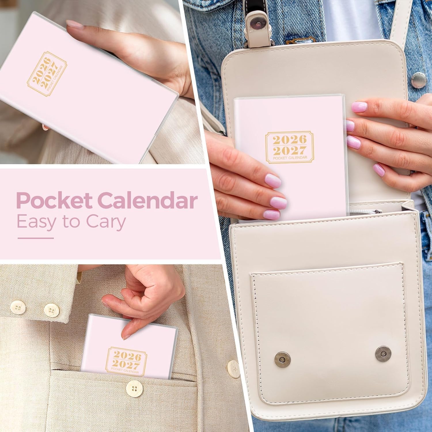 SKYDUE Pocket Calendar 2026-2027, Monthly Planner Jan 2026- Dec 2027 for Purse, 6.7" x 3.7" 2 Year Small Pocket Planner, Compact Design with Plastic Sleeve Blue