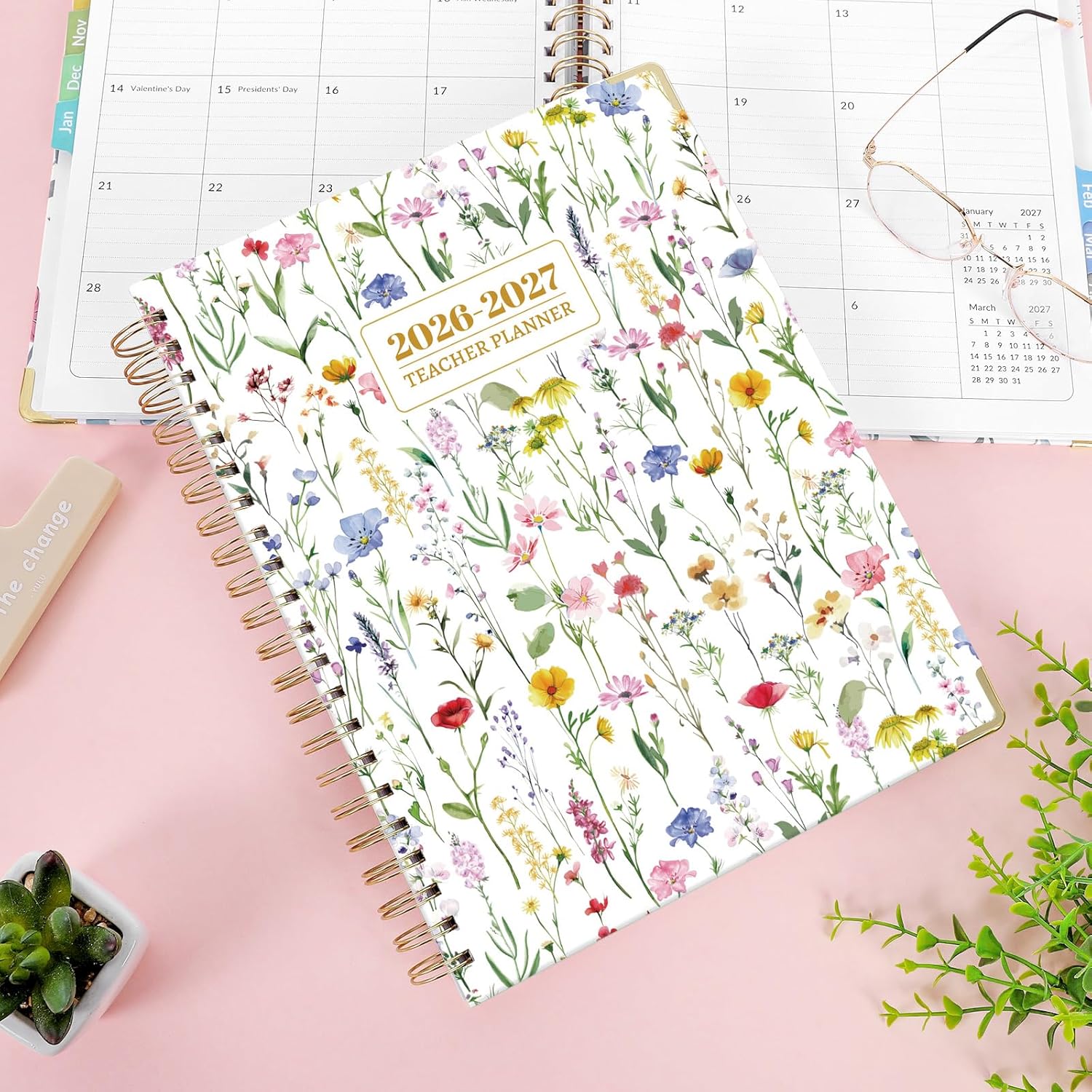 SKYDUE Teacher Planner 2026-2027 Academic Year, 8.5" x 11" Deluxe Teacher Lesson Planner with Monthly Tabs & Stickers, Lesson Plan Book 26-27, Grid